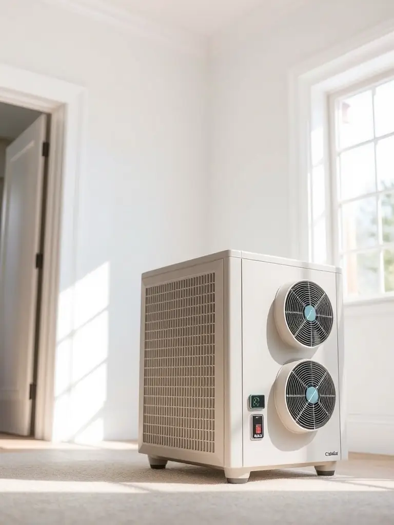 An image of the ClimaLift Whole House Ventilation System, highlighting its compact design and air intake/exhaust vents, emphasizing its ability to provide consistent airflow and improve indoor air quality.