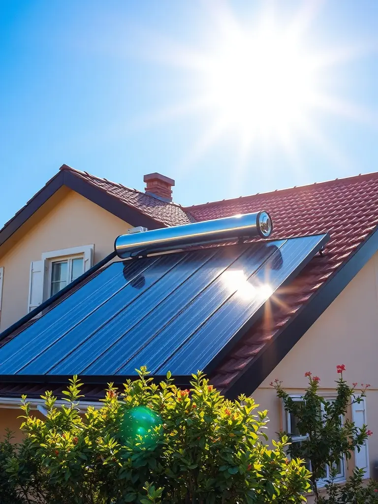 A close-up shot of the ClimaLift Solar Water Heater System, showcasing the solar panels mounted on a roof and the connected water tank, emphasizing its eco-friendly design and long-term savings potential.